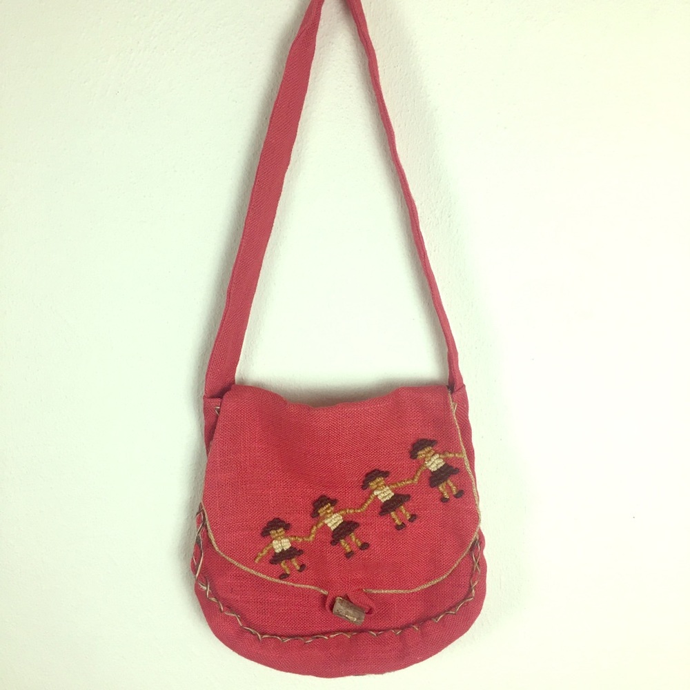Argentina Handmade Red Ethnic Woven Purse w/ Girls